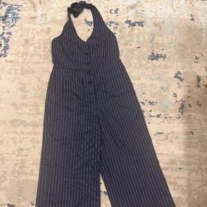 Blue pinstriped jumpsuit